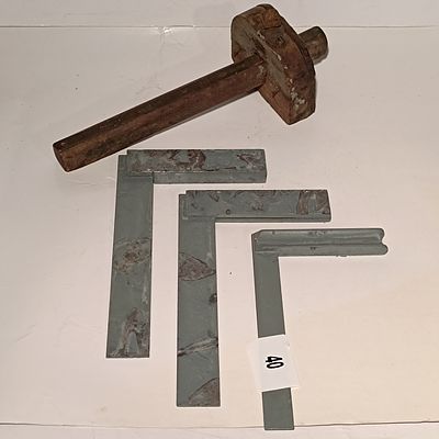 A Collection of Vintage Woodworking and Layout Tools including a Carpenter's Marking Gauge