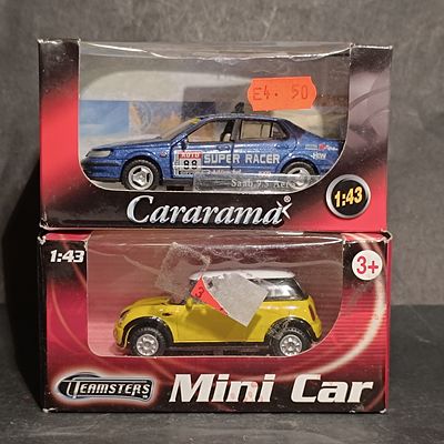 A Pair of 1:43 Scale Die-Cast Model Cars Including Cararama Saab 9-5 Aero and Teamsters Mini Cooper