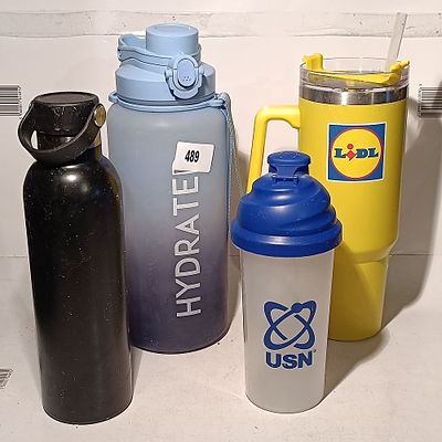 A Collection of Miscellaneous Reusable Beverage Containers including Lidl and USN Branded Items