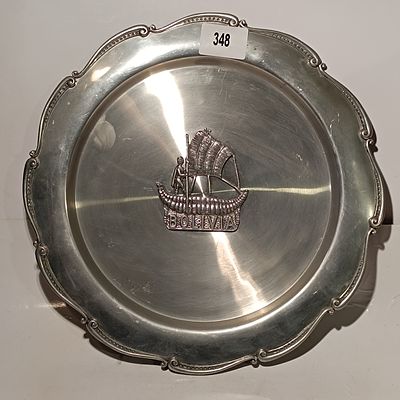 Bolivian Pewter Scalloped Charger with Reed Boat Motif