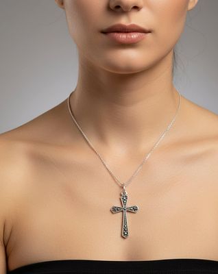 925 Silver Pendant Necklace and Silver Tone Ladies Earrings