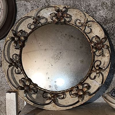 Vintage Hollywood Regency Style Wrought Metal Floral Wall Mirror