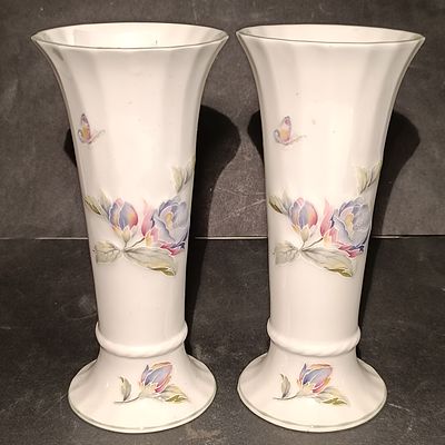 A Pair of Aynsley Bone China Celeste Pattern Vases