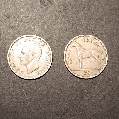 A Pair of UK and IE Half Crowns, 1949-1961 Coins
