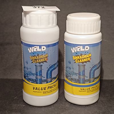 A Pair of Wild Tornado Sink and Drain Cleaner Bottles