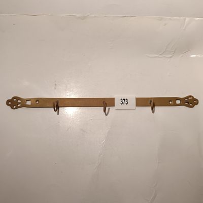 Brass Wall-Mounted Three-Hook Rack with Pierced Finials