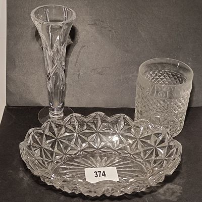 A Trio of Assorted Cut Glass and Crystal Tableware Including an American Brilliant Period Style Bowl