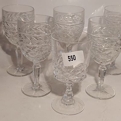 A Set of Six Cut Crystal Goblets in the Baccarat Colbert Pattern