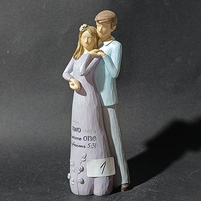 Vintage Cast Resin Figurine of a Couple with Scriptural Inscription