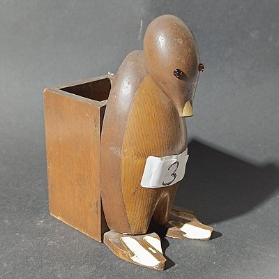 Mid-Century Modern Wooden Penguin Desk Accessory Attributed to Skjode Skjern