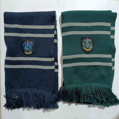 A Pair of Harry Potter Wizarding World Hogwarts House Knit Scarves, Ravenclaw and Slytherin