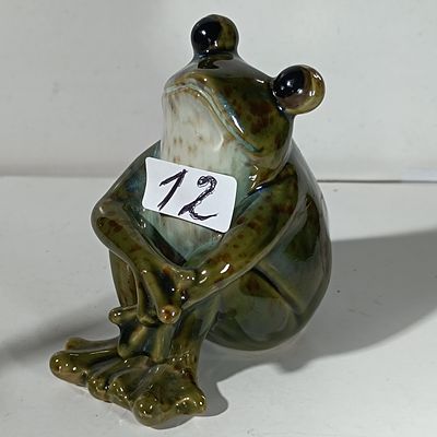 Glazed Ceramic Seated Frog Figurine in the Style of Intrada Italy