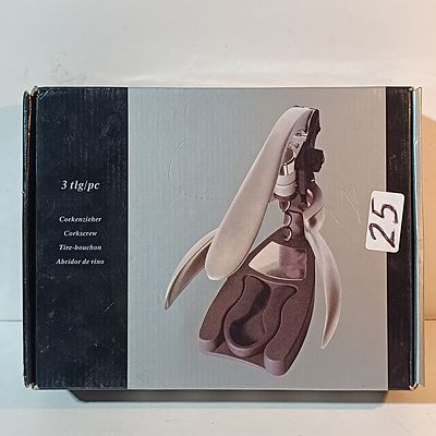 A Three-Piece Lever-Action Corkscrew Set in Box