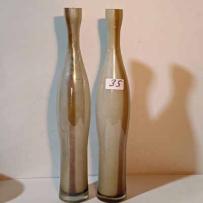 A Pair of Tall Satin-Finished Murano Style Glass Vases - Approx. 40 cm