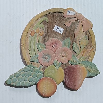 Folk Art Style Relief-Molded Composite Fruit and Floral Wall Plaque