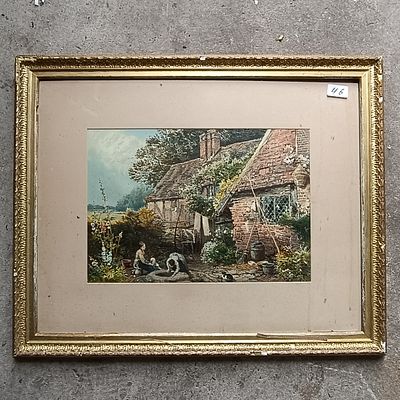 British School, 19th Century, 'A Rural Cottage Scene with Figures'