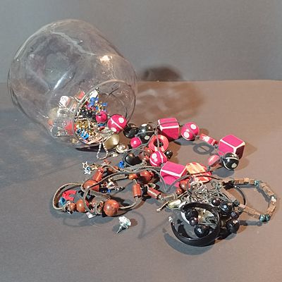 Assortment of Vintage and Contemporary Costume Jewelry in a Glass Jar