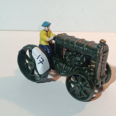 Vintage Cast Iron Ford Fordson Farm Tractor with Driver -Approx. 13 cm