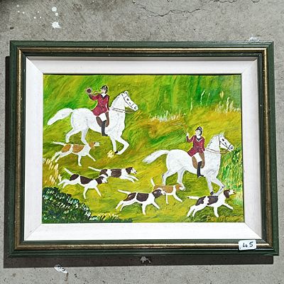 Peg Dolan, Naive Style Fox Hunting Scene, Oil on Board