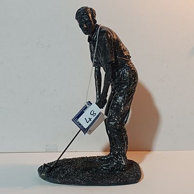 Vintage Black Resin Golfer Figurine in Putting Stance -Approx. 27 cm