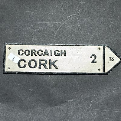 Vintage Irish Cast Iron Cork Directional Road Sign