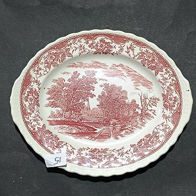 Royal Tudor Ware Olde England Red Transferware Oval Serving Platter-31 cm diameter
