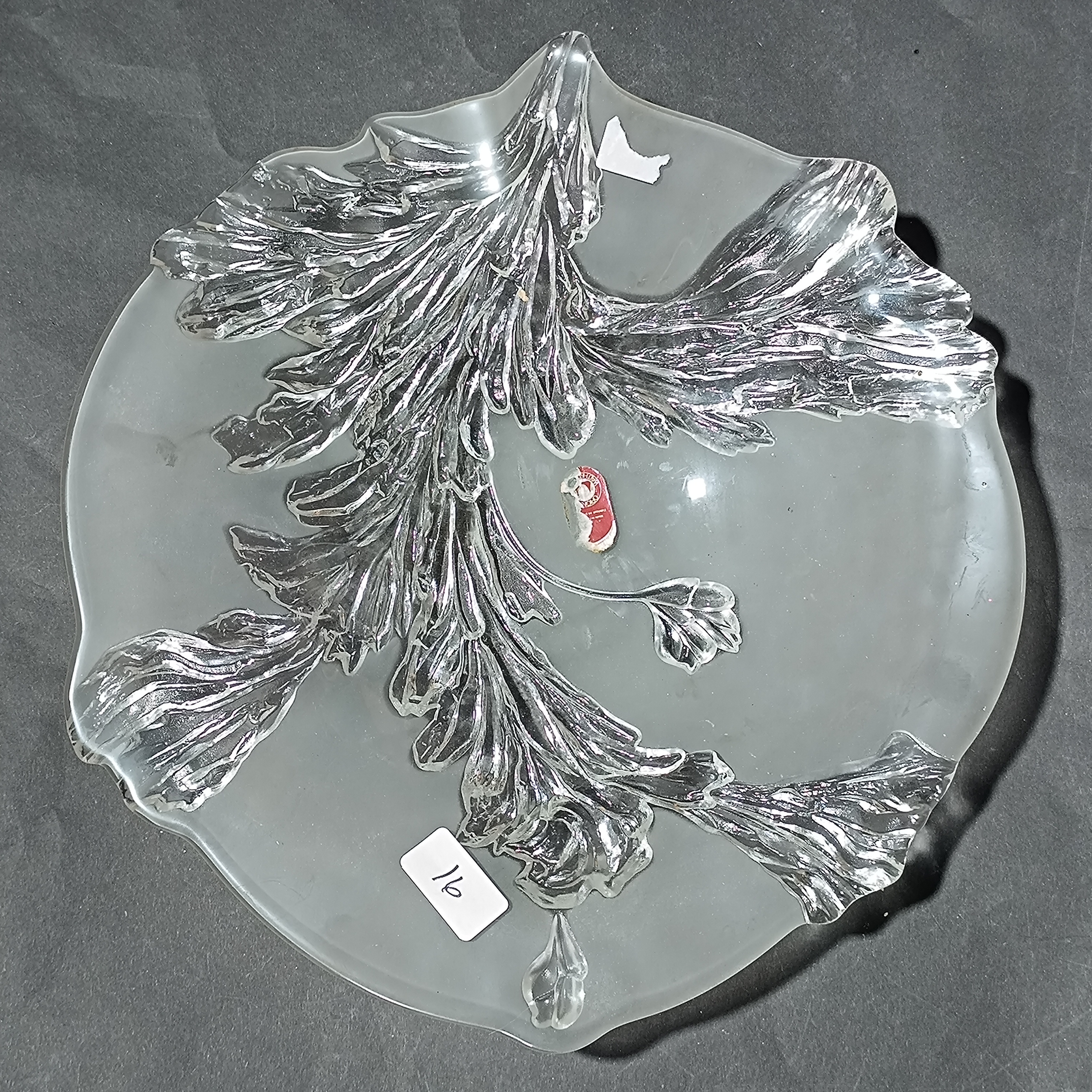 Large Walther-Glas Frosted and Textured Relief Glass Platter in Artesia Pattern -37 cm diameter