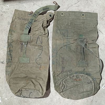 A Pair of Post-WWII British Military Canvas Duffel Bags with Unit Markings