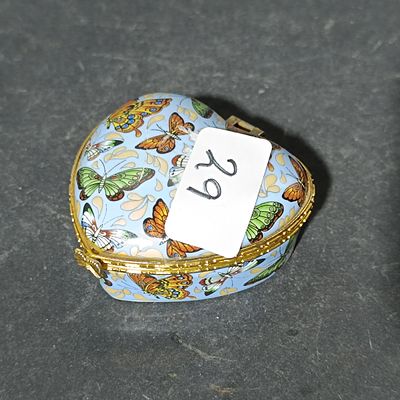 A Heart-Shaped Porcelain Trinket Box with Butterfly Motif