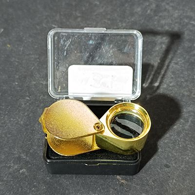 10x 18mm Gold-Toned Folding Jeweler's Loupe with Presentation Case
