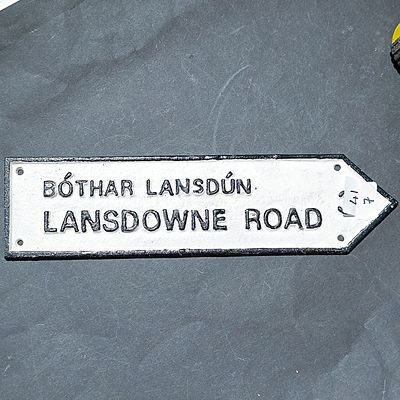 Vintage Cast Iron Bilingual Directional Street Sign for Lansdowne Road Dublin