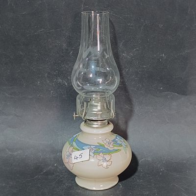 Vintage Kaadan Ltd Day Lily Ceramic and Glass Hurricane Oil Lamp circa 1980