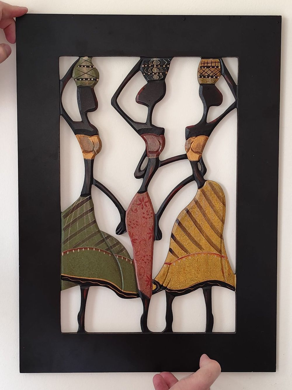 Contemporary Painted Wood African-Style Wall Hanging featuring Three Women