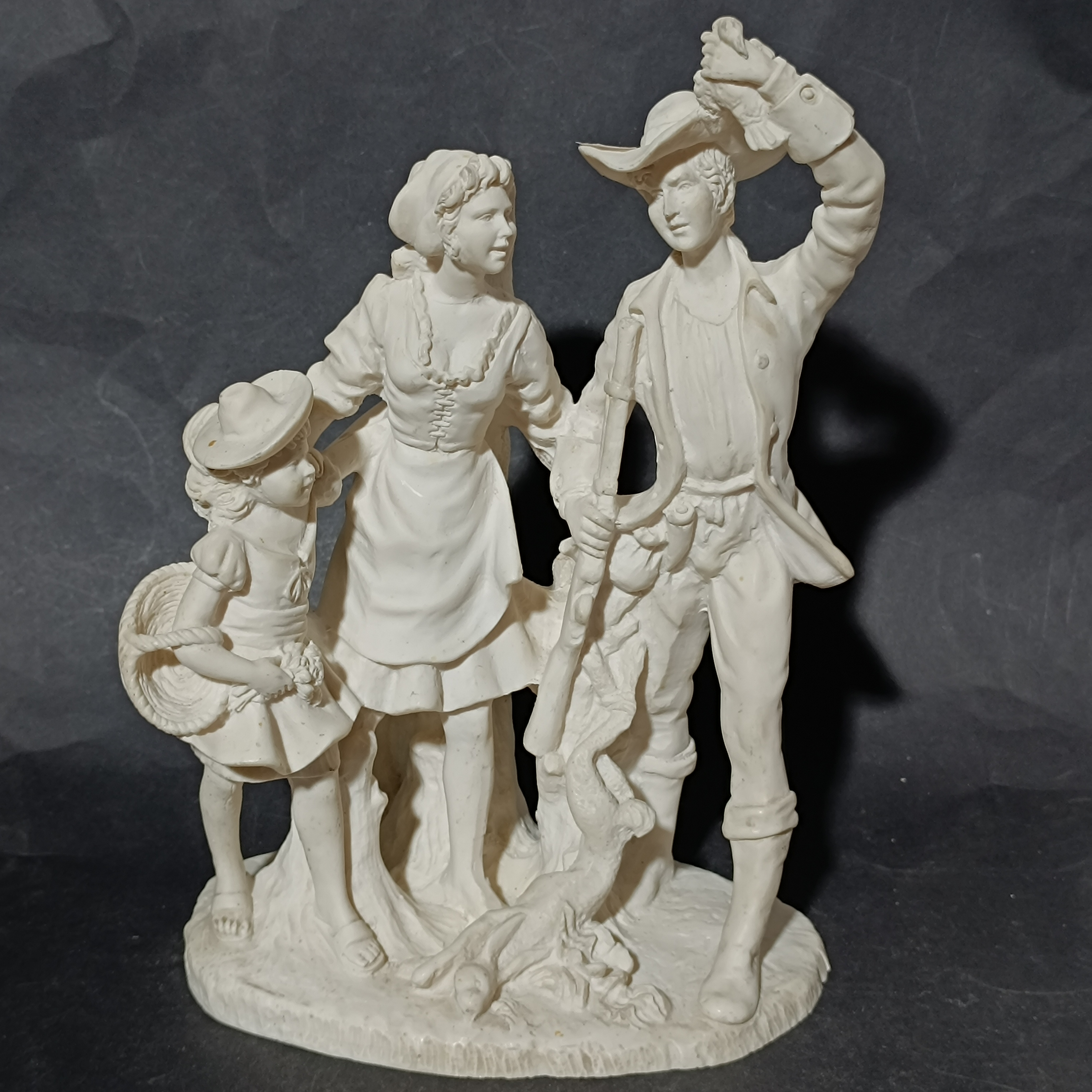 A Parian Porcelain Figural Group of a Hunting Family - Approx. 30 cm high