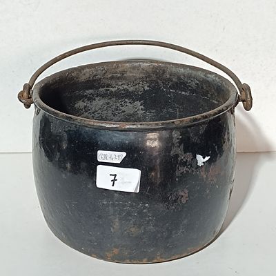 Antique Perforated Cast Iron Pot with Wire Bail Handle