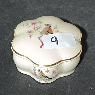 Royal Worcester Palissy Lobed Ceramic Trinket Box with Goldfinch Motif