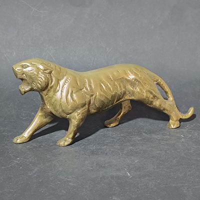 Vintage Cast Brass Roaring Tiger Figurine -23 cm