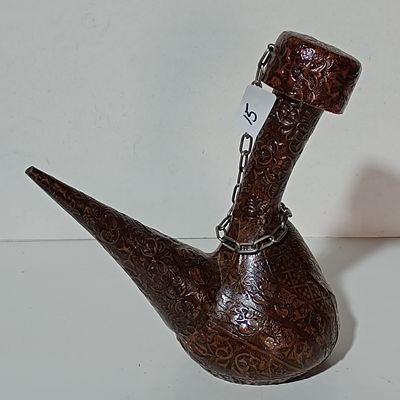 Vintage Spanish Tooled Leather Covered Porron Wine Decanter