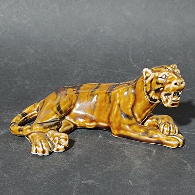 Mid-Century Modern Glazed Ceramic Tiger Figurine