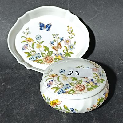 A Pair of Aynsley Fine Bone China Cottage Garden Trinket Items