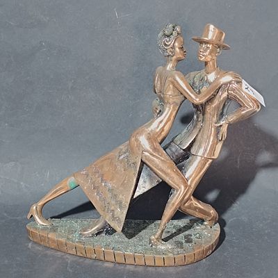Art Deco Style Bronzed Metal Tango Dancing Couple Figurine