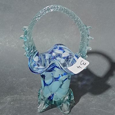 Vitrometan Medias Romanian Mottled Art Glass Basket