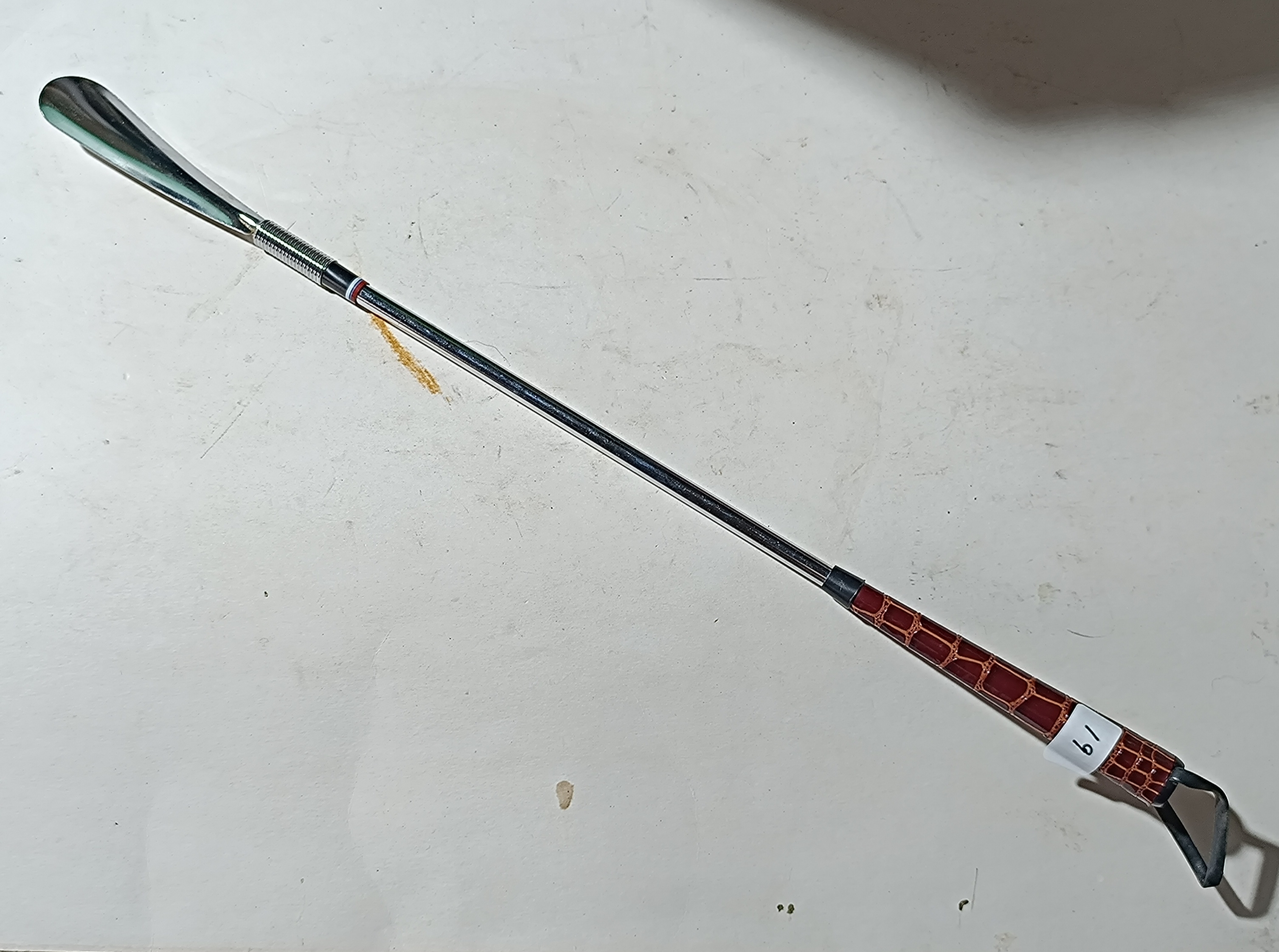 Long-Handled Metal Shoehorn with Faux-Alligator Textured Grip