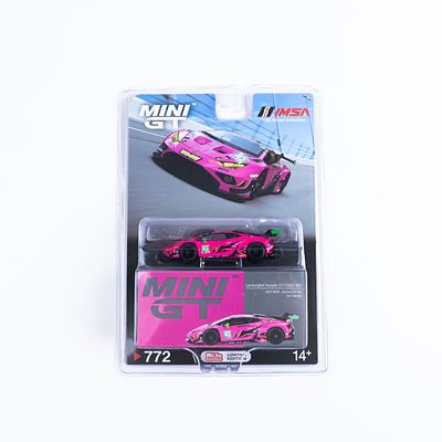 מכונית מיניאטורית למבורגיני הוראקאן GT3 ורודה – MINI GT. דגם אספנות MINI GT של Lamborghini 
