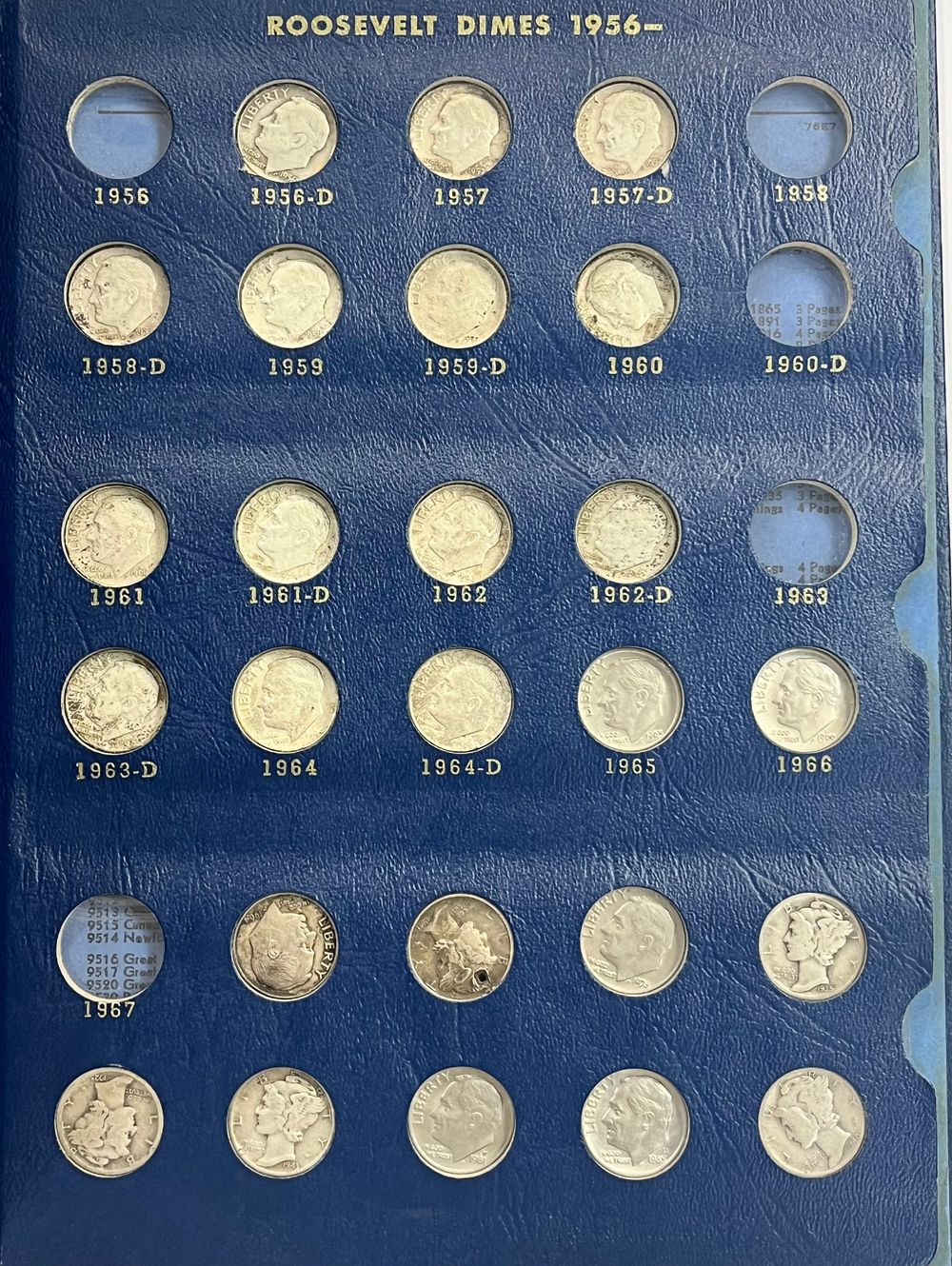 ארצות הברית - אלבום 1946-1967, עם 35 מטבעות כסף 900, מרקורי דיים ועוד 5 מטבעות דיים שלא עשויי 