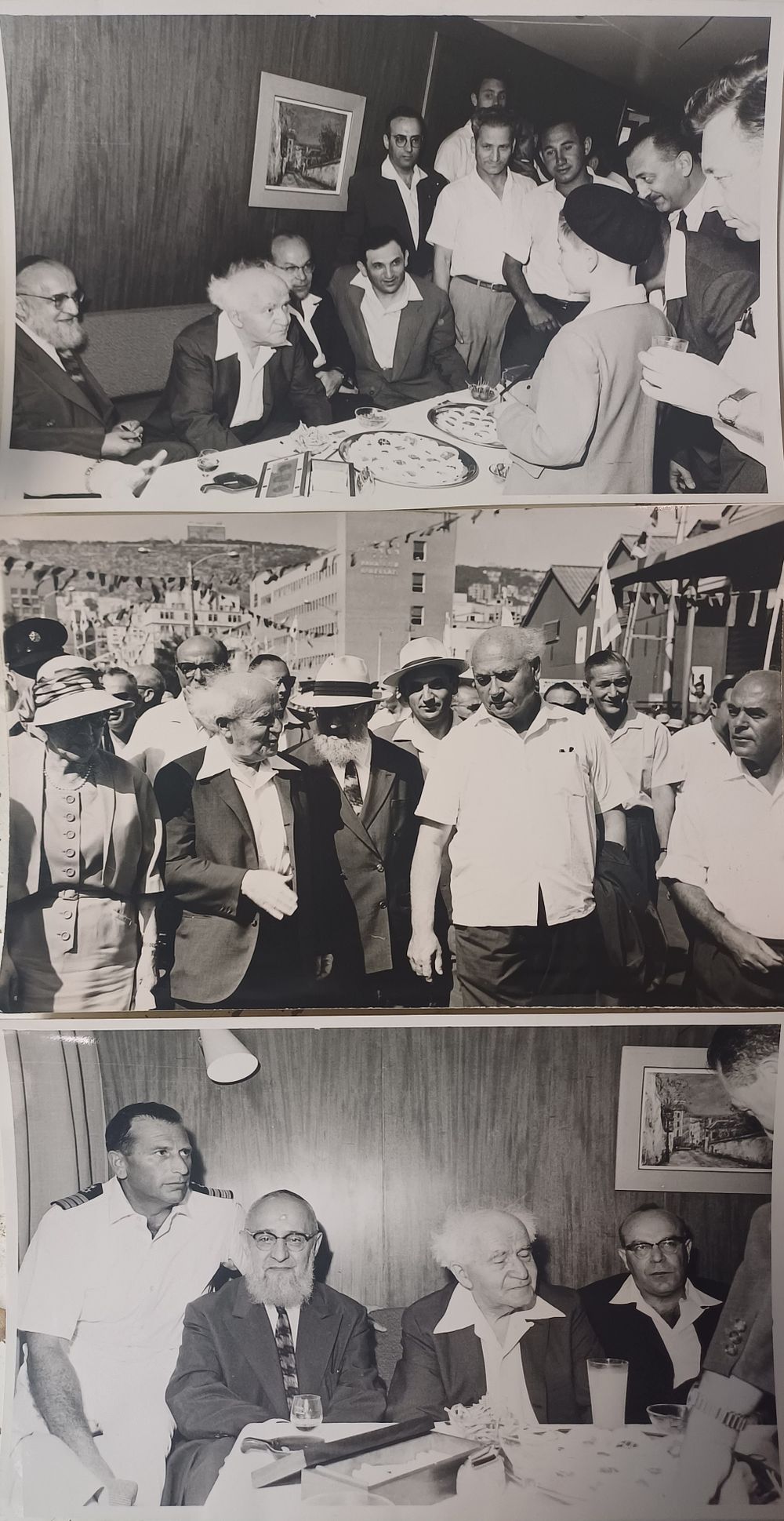 *נדיר - שלישיית צילומי ראש הממשלה דוד בן גוריון באונית נוסעים "מולדת" בעיר חיפה. 1962 
היו 