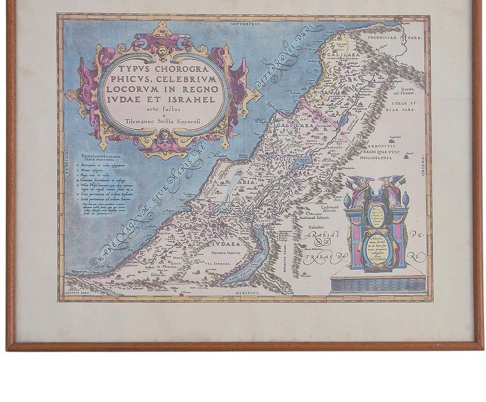 Map of Israel, Abraham Ortelius, colored etching. 
From the Terrarum Orbis Theatrum atlas. 
