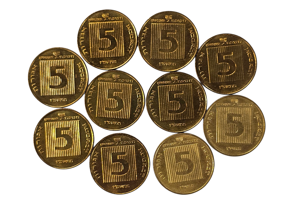 חנוכה - 10 מטבעות 5 אגורות מצבים מצוינים.