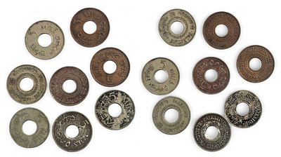 סט מטבעות חמש מיל המנדט, כל השנים, מצבים שונים.