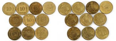 10 מטבעות 10 אגורות עם חנוכיות, מצבים טובים.